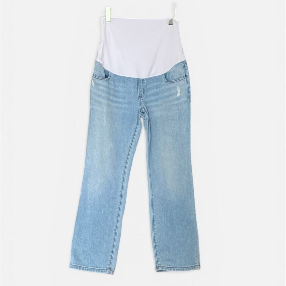 HATCH Strong Like A Mama Maternity Jeans Light Blue Distressed W28 Belly Panel